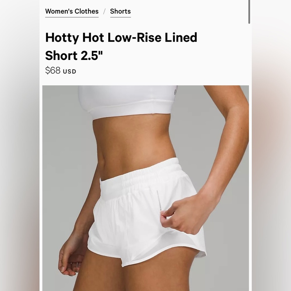 Lululemon white low rise running shorts